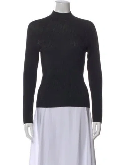 Pre-owned St John Mock Neck Long Sleeve Top In Black