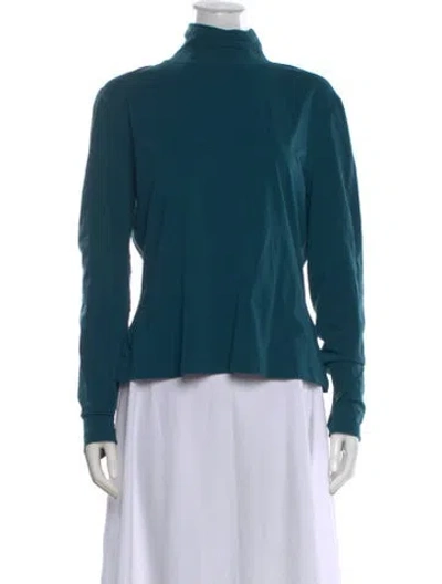 Pre-owned St John Mock Neck Long Sleeve Top In Blue