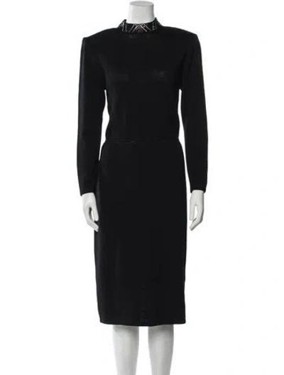 Pre-owned St John Mock Neck Midi Length Dress In Black