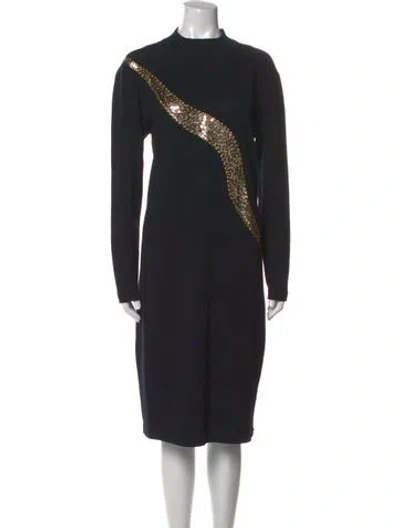 Pre-owned St John Mock Neck Midi Length Dress In Black