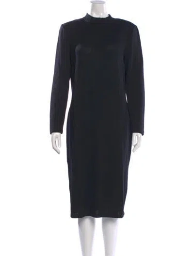 Pre-owned St John Mock Neck Midi Length Dress In Black