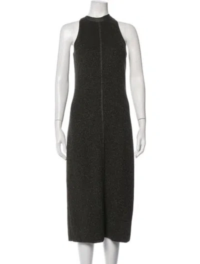 Pre-owned St John Mock Neck Midi Length Dress In Black/metallic