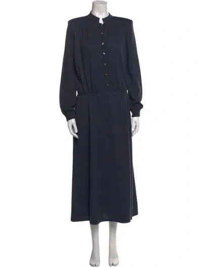 Pre-owned St John Mock Neck Midi Length Dress In Blue