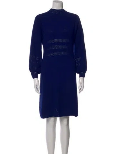 Pre-owned St John Mock Neck Midi Length Dress In Blue