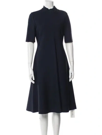 Pre-owned St John Mock Neck Midi Length Dress In Blue