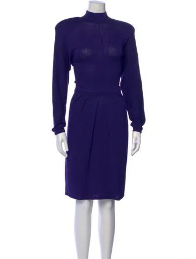 Pre-owned St John Mock Neck Midi Length Dress In Purple