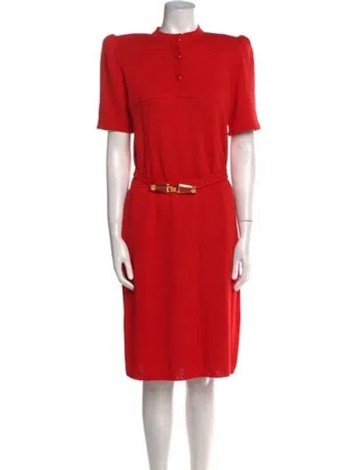 Pre-owned St John Mock Neck Midi Length Dress In Red