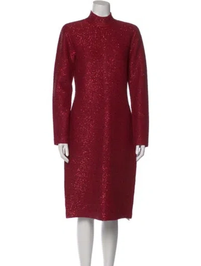 Pre-owned St John Mock Neck Midi Length Dress W/ Tags In Red