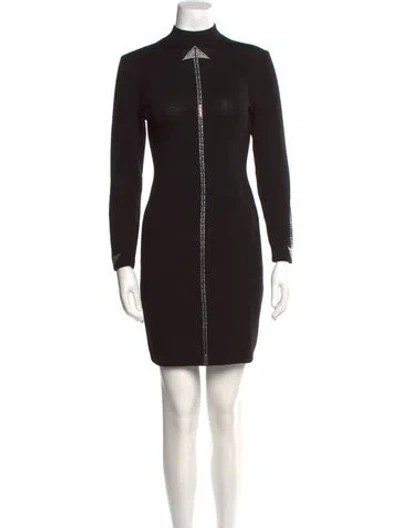 Pre-owned St John Mock Neck Mini Dress In Black