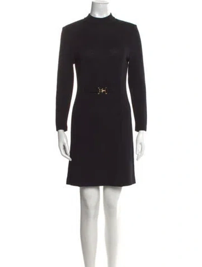 Pre-owned St John Mock Neck Mini Dress In Black