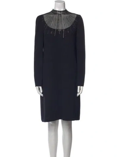 Pre-owned St John Mock Neck Mini Dress In Black