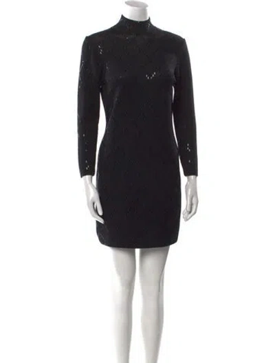 Pre-owned St John Mock Neck Mini Dress In Black