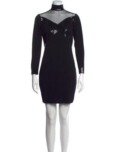Pre-owned St John Mock Neck Mini Dress In Black