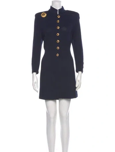 Pre-owned St John Mock Neck Mini Dress In Blue