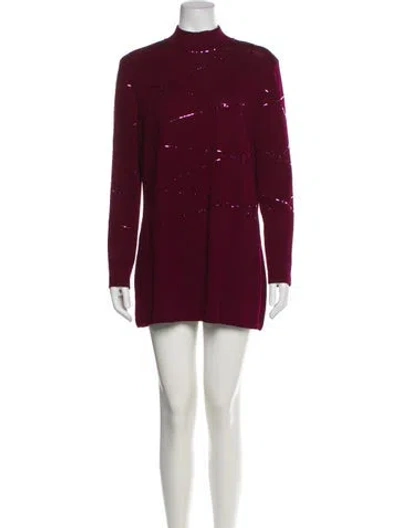 Pre-owned St John Mock Neck Mini Dress In Burgundy