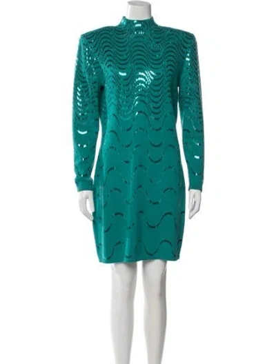 Pre-owned St John Mock Neck Mini Dress In Green