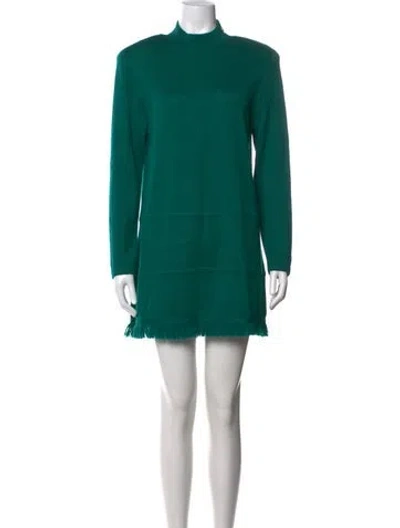 Pre-owned St John Mock Neck Mini Dress In Green