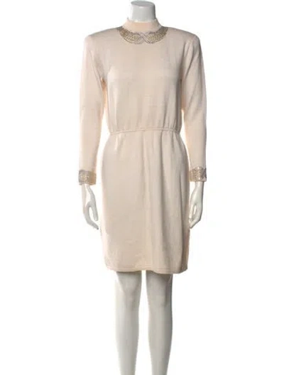 Pre-owned St John Mock Neck Mini Dress In Neutral