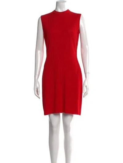 Pre-owned St John Mock Neck Mini Dress In Red