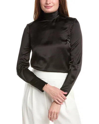 St John Mock Neck Satin Top In Black