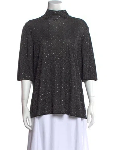 Pre-owned St John Mock Neck Short Sleeve Blouse In Black