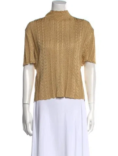 Pre-owned St John Mock Neck Short Sleeve Crop Top