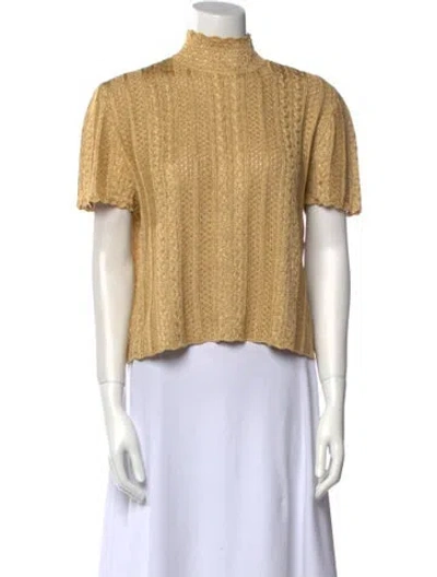 Pre-owned St John Mock Neck Short Sleeve Crop Top In Gold