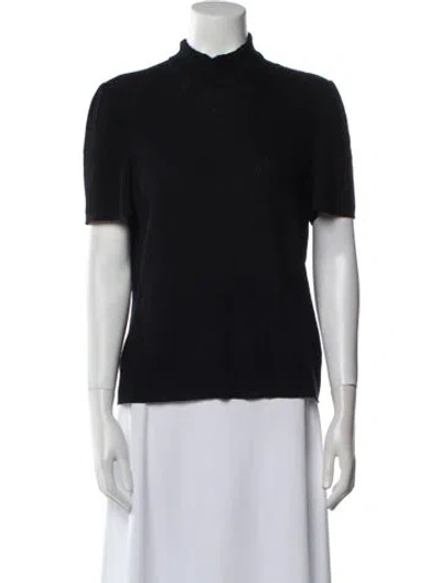 Pre-owned St John Mock Neck Short Sleeve Top In Black