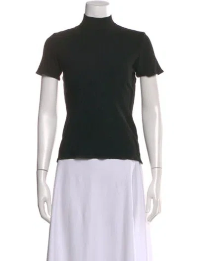 Pre-owned St John Mock Neck Short Sleeve Top In Black