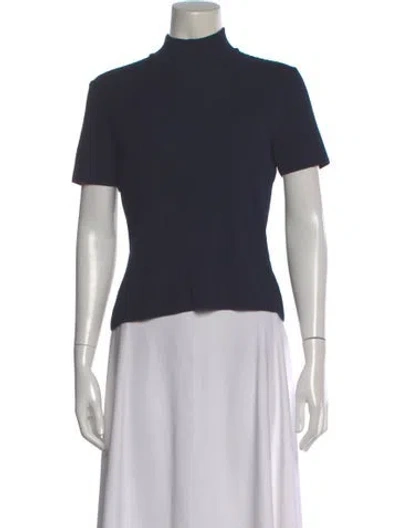Pre-owned St John Mock Neck Short Sleeve Top In Blue