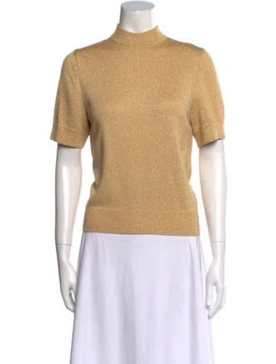 Pre-owned St John Mock Neck Short Sleeve Top In Gold