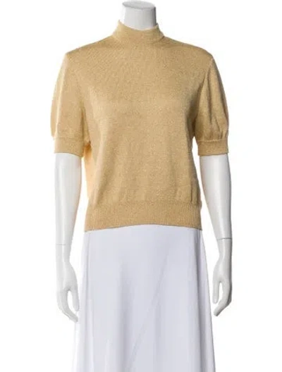 Pre-owned St John Mock Neck Short Sleeve Top In Gold