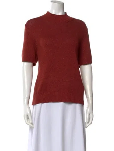 Pre-owned St John Mock Neck Short Sleeve Top In Orange