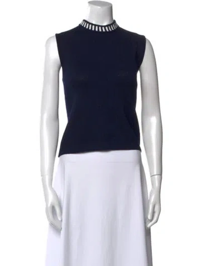 Pre-owned St John Mock Neck Sleeveless Crop Top In Blue