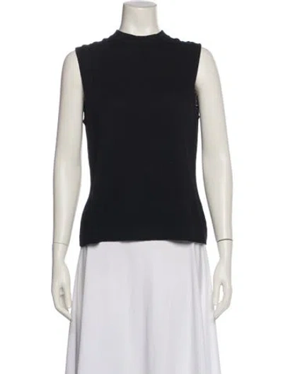 Pre-owned St John Mock Neck Sleeveless Top In Black
