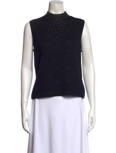 Pre-owned St John Mock Neck Sleeveless Top In Black
