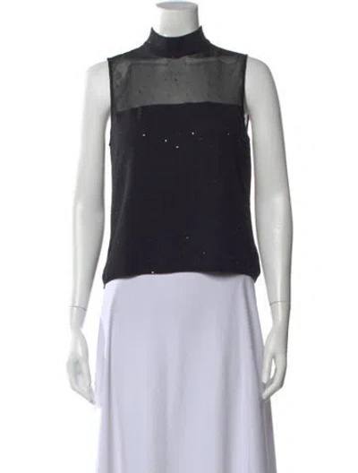 Pre-owned St John Mock Neck Sleeveless Top In Black