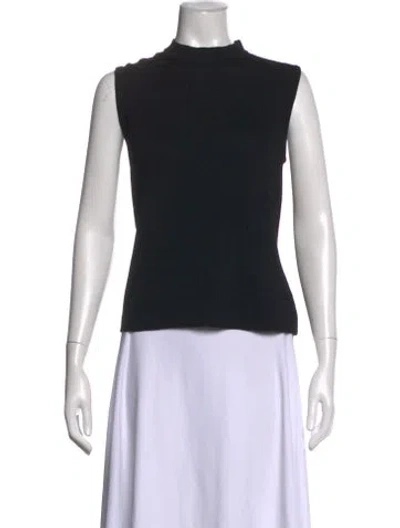 Pre-owned St John Mock Neck Sleeveless Top In Black