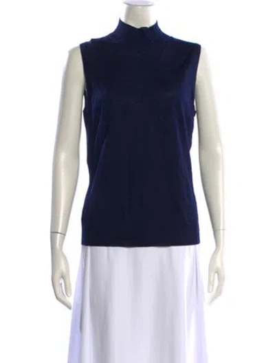 Pre-owned St John Mock Neck Sleeveless Top In Blue