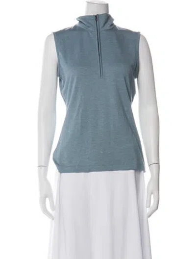 Pre-owned St John Mock Neck Sleeveless Top In Blue