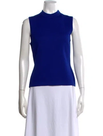 Pre-owned St John Mock Neck Sleeveless Top In Blue
