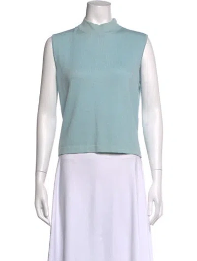 Pre-owned St John Mock Neck Sleeveless Top In Blue