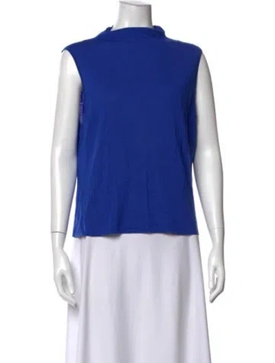 Pre-owned St John Mock Neck Sleeveless Top In Blue