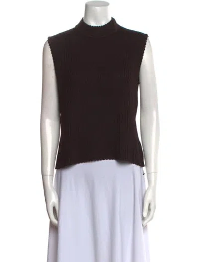 Pre-owned St John Mock Neck Sleeveless Top In Brown