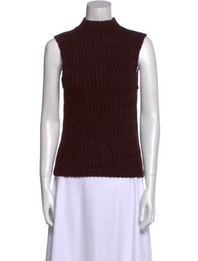 Pre-owned St John Mock Neck Sleeveless Top In Brown