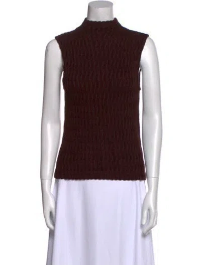 Pre-owned St John Mock Neck Sleeveless Top In Brown