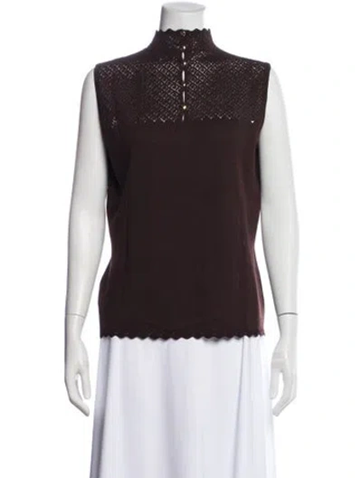 Pre-owned St John Mock Neck Sleeveless Top In Brown