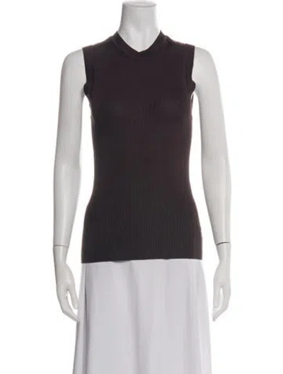 Pre-owned St John Mock Neck Sleeveless Top In Green