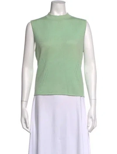 Pre-owned St John Mock Neck Sleeveless Top In Green