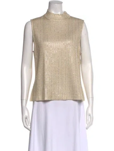 Pre-owned St John Mock Neck Sleeveless Top In Neutral